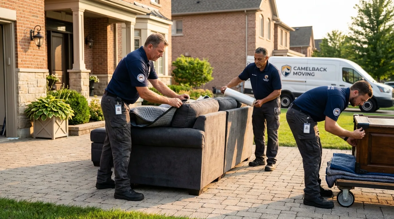 Large estate moving crew wrapping furniture in Odessa, TX