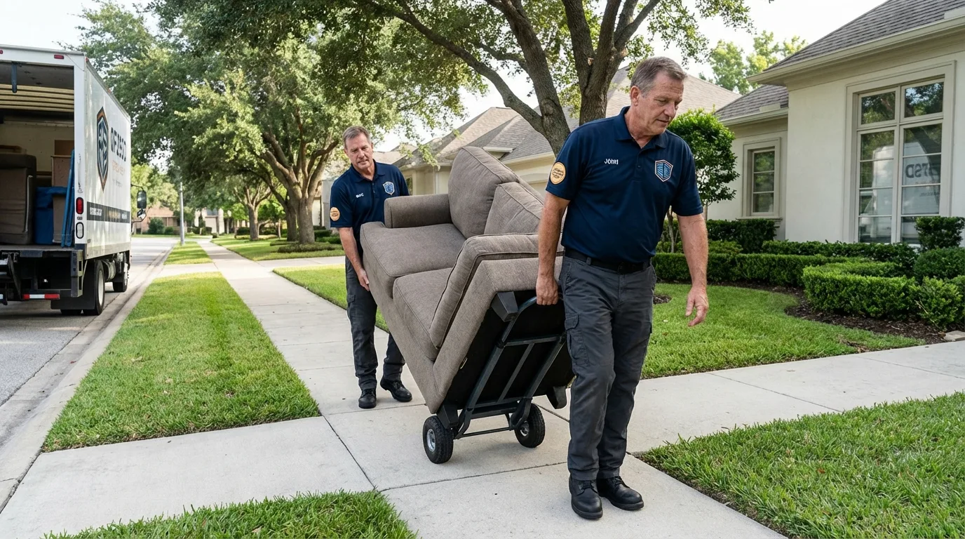 Local residential moving crew loading furniture in Odessa, TX